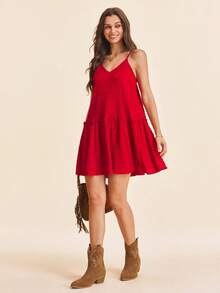 Coeurva 褶邊吊帶連衣裙