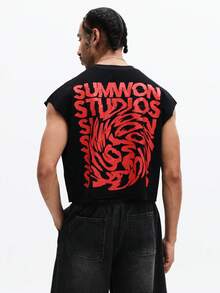 SUMWON Sleeveless Graphic Tank Top With Back Print Statement Design Crew Neck Summer Casual Wear - Black - View 5