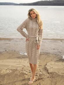 Sydney Algeri Women's Long Sleeve Turtleneck Sweater Dress Fall Winter Cloth For Women - Khaki - View 6