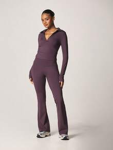 MISSGUIDED 翻领长袖喇叭裤运动上衣套装两件套连帽运动服