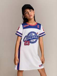 Radiana فستان كاجوال متوسط الطول مع حرف وشعار في طراز رجعي للفتيات المراهقات،على شكل قميص رياضي عصري قصير الأكمام، مناسب لارتداء الصيف البارد، مجموعة Girls Chroma Select، عودة إلى المدرسة بطراز كوري، أزياء رياضية سهلة، تيشيرتات كرافيك للأطفال، ملابس رياضية أنيقة، إطلالات صيفية، جاهزة للتخرج - متعدد الألوان - مشاهدة 7