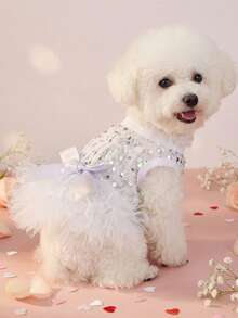 PETSIN 1件宠物通用情人节亮片网纱公主裙狗狗服装 - 白色 - 查看 2