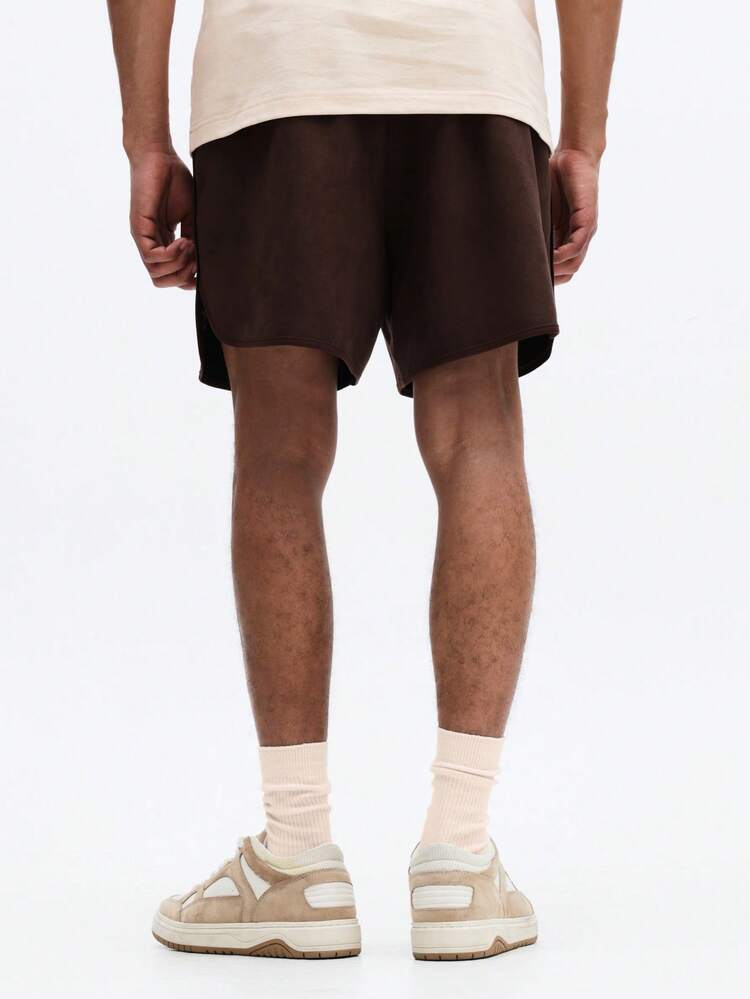 Curve Hem Suede Texture Pull On Shorts
