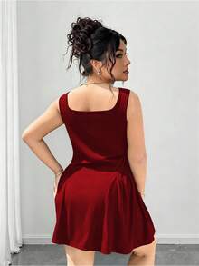 Elenzga 大码女式宽松休闲连衣裙 - 酒紅色 - 查看 2