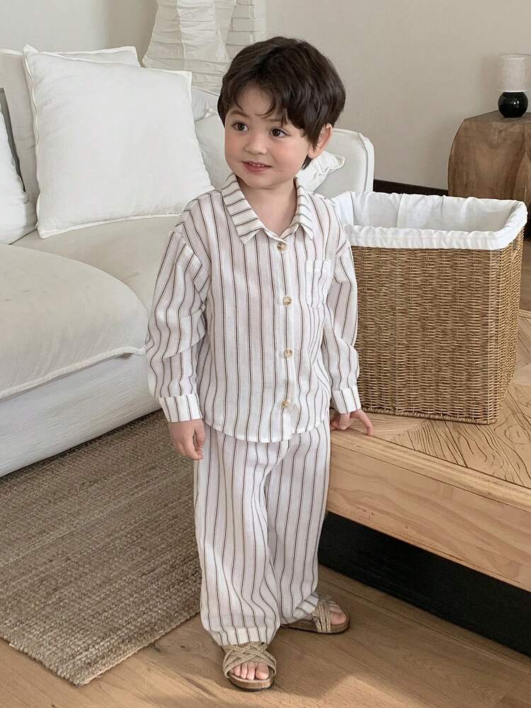 Toddler Boys' Striped Casual Comfortable Long Sleeve Shirt Set