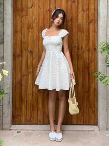 MainGRL 女士休闲度假碎花迷你连衣裙，荷叶边领口和袖口 - 彩色 - 查看 4