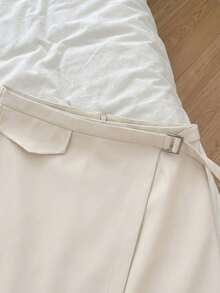 SHEIN LUNE Women's Black And White Chic Autumn High-Waisted Asymmetrical A-Line Mini Skirt,Back-To-School School Style Metal Buckle Professional Wear - Apricot - View 5