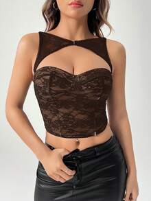 SHEIN PETITE Áo corset có thể tháo rời dành cho lễ hội âm nhạc, buổi hòa nhạc. - màu nâu - Xem 7