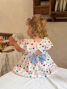 LMoss Kids 女婴编织撞色心形图案休闲连衣裙 - 彩色 - 查看 8