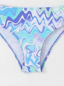 8-12岁女孩渐变波浪印花长袖两件式泳衣，夏季时尚泳装，适合青少年女孩学生海滩冲浪 - 彩色 - 查看 5