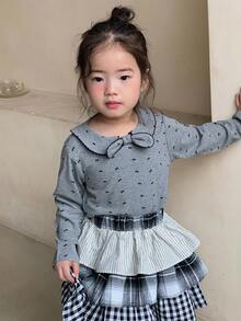 DAZY Toddler Girls' Peter Pan Collar Bow Print Short Sleeve T-Shirt Top, Spring/Summer