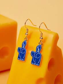 TOM & JERRY X SHEIN Cartoon Element Printed Zinc Alloy Stud Earrings, Luxurious Niche, Casual Chic, Suitable For Various Parties, Concerts, Festivals - Blue - View 4