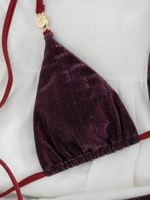 Swim Vcay 女士两件式泳衣套装，性感挂脖系带纹理面料，优雅简约设计，适合海滩度假，春夏皆宜 - 彩色 - 查看 5