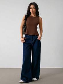 SHEIN PETITE Áo đen thời trang mùa hè dành cho nữ, thiết kế cao cấp - Cà phê nâu - Xem 11