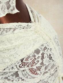 Zestiva Bộ đồ bơi tankini 3 món dành cho nữ mùa hè, kiểu dáng thường ngày, trang trí vỏ sò kim loại, phối ren và buộc dây phía trước. - trắng - Xem 7