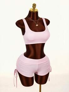 Amplova 2026新款基础款三件套，运动外套，休闲收腰女装 - 粉色 - 查看 4