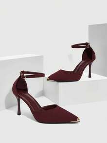 CUCCOO SZL Women's Fashion Pointed Toe Suede Metal Toe Evening Party Wedding Sexy Hollow Out Stiletto High Heel Pumps - Burgundy - View 1