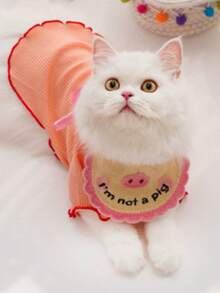 PETSIN 粉色小猪宠物头巾，系带装饰，3D针织可爱卡通刺绣宠物围巾 - 彩色 - 查看 4