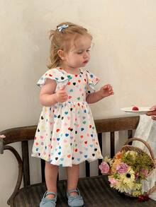 LMoss Kids 女婴编织撞色心形图案休闲连衣裙 - 彩色 - 查看 3