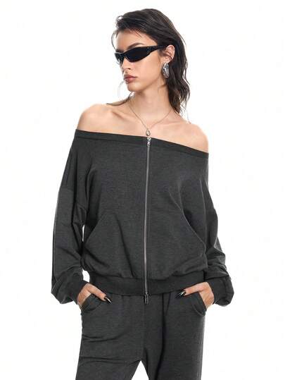 Airlisse Damtröja med trendig silverfärgad dragkedja för fest och klubb, vår/höst