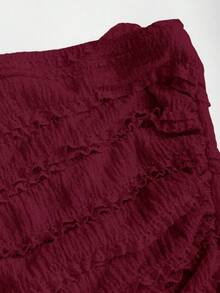 Sweetra Đầm quây màu trơn với họa tiết hoa 3D, xẻ tà cao. - Màu Đỏ Sâu - Xem 5