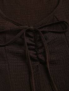 Sweetra Fashionable Solid Color Cinched Waist Fitted Knit Maxi Dress, European And American Style - Coffee - View 5