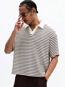 SUMWON Essentials 短款宽松版型横条纹 Polo 衫，翻领短袖休闲夏季上衣 - 彩色 - 查看 1