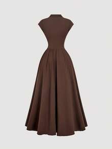 SHEIN MOD Women's Brown High Neck Long Knit Dress,Valentine's Day,Wedding,Elegant Dresses,White Dress,Wedding Guest Dress For Women, Spring/Summer Outfits, Tea Party Outfit Women, Holidays, Birthday - Brown - View 3