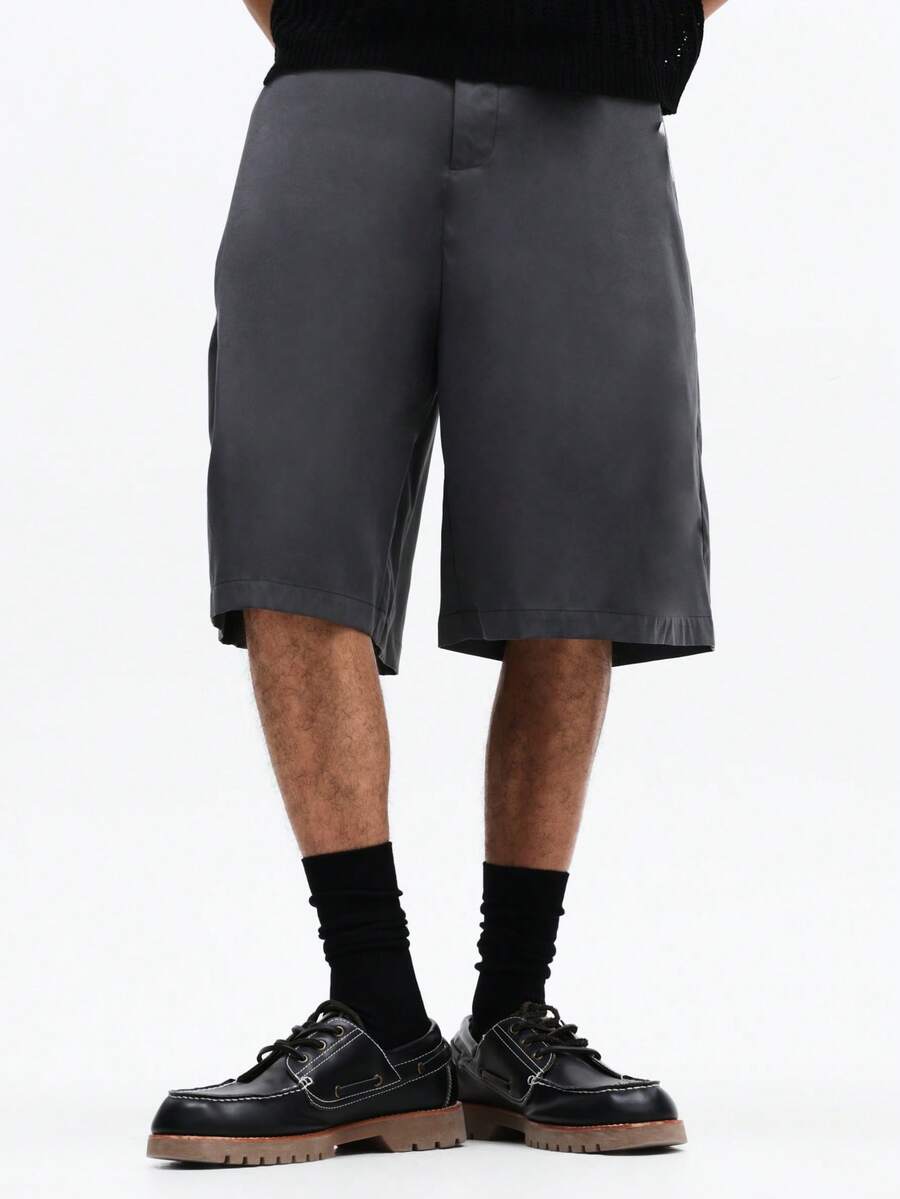 SUMWON Regular Fit Casual Loose Bermuda Length Summer Relaxed Comfortable Everyday Knee Length Mid Thigh Cargo Pocket Elastic Waist Drawstring - Dark Grey - View 1