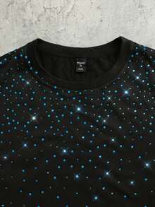 ROMWE MEN Street Life 男士重磅渐变亮片钻石宽松T恤 - 黑色 - 查看 2