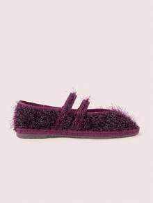 CUCCOO DOLLMOD Women's Classic Comfortable Mary Jane Flat Shoes, Burgundy, Shiny, Elegant For Christmas, Thanksgiving Party Valentine's Day - Purple - View 3