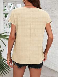 SHEIN LUNE Blusa casual holgada de cuello redondo de unicolor para mujer - Blanco - Ver 2