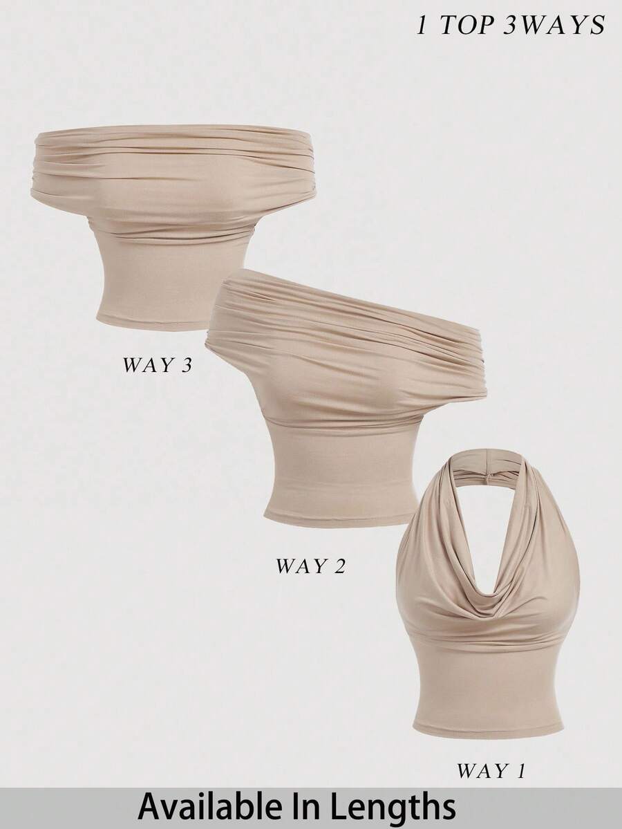 SHEIN Tall CURVE Áo thun nữ cỡ lớn màu trơn đa năng ôm dáng thời trang, thích hợp cho kỳ nghỉ hè, phong cách Y2K, chất liệu co giãn cao, áo mùa hè, áo Valentine, áo dự tiệc, áo thanh lịch, áo đi biển. - Màu be - Xem 1