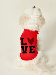 PETSIN 1pcLOVE Letter Printed Pet Vest, Breathable And Skin Friendly, Red