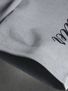 Manfinity Hypemode Men's Letter Print Drawstring Waist Pocket Wide Leg Loose Sweatpants,Dark Grey Summer Streetwear Groove Lounge Athletic Baggy Pants Ronaldo - Light Grey - View 6