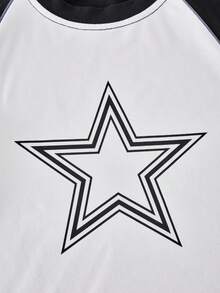 Sparklyn Bộ 2 món áo thun và quần dài nữ tuổi teen, in hình ngôi sao trắng trên ngực, dây rút trang trí màu trắng, thích hợp cho đi dạo, mua sắm, đi học, có thể phối cùng áo khoác hoặc áo vest. - trắng - Xem 4