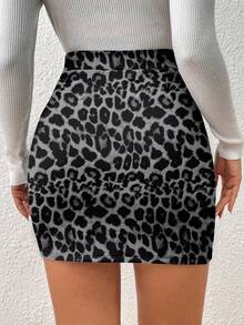 SHEIN Frenchy Women's Leopard Print Casual Skirt - Multicolor - View 2