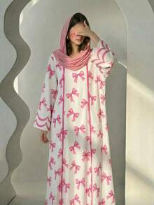 SHEIN 少女蝴蝶结印花方领优雅连衣裙 - 彩色 - 查看 4