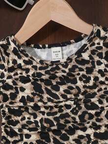 SHEIN Young Girls' Fashionable Fitted Casual Round Neck Ruffle Flare Sleeve Long Sleeve T-Shirt, Suitable For School, Christmas, Halloween, Daily Wear, New Year Party, Autumn/Winter, Matching Sister Outfit - Multicolor - View 7