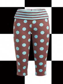 Y2Kool Annarte Leggings cortos de mujer a rayas con puntos en contraste azul menta y marrón, adecuados para fiestas de primavera/verano, vacaciones, entrenamientos, yoga y uso diario - Multicolor - Ver 1