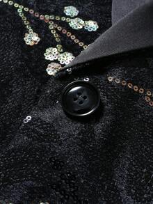 Manfinity AFTRDRK Sequin Patchwork Long Sleeve Blazer And Slant Pocket Pants Suit Set - Black - View 5