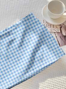 Comfortcana Chân váy chữ A nữ họa tiết kẻ caro xanh dương kiểu retro, thích hợp để phối đồ, đi nghỉ xuân, du lịch biển, dạo phố, hẹn hò, phong cách thanh lịch. - trắng - Xem 6