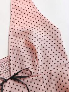 Sweetra Women's Sweet Polka Dot Halter Tie Waist Shirred Dress - Pink - View 3