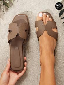 SHUZIA Sandal đế bằng dáng rộng thoải mái dành cho nữ, thích hợp mang hàng ngày, đi nghỉ mát. - Màu be - Xem 4