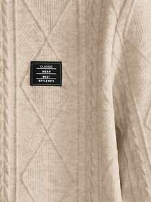 Manfinity VCAY Áo thun nam dài tay cổ tròn màu trơn thêu họa tiết, áo len nam, áo kiểu nam, áo len nam dệt kim, áo Henley nam, áo len nam. - Màu Khaki - Xem 3