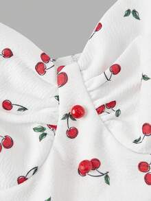 SHEIN MOD 樱桃印花巴洛克腰线连衣裙 – 花园茶会、约会、派对、女士春夏连衣裙、沙滩装、春假、度假、野餐、节日、生日装 - 紅白色 - 查看 7