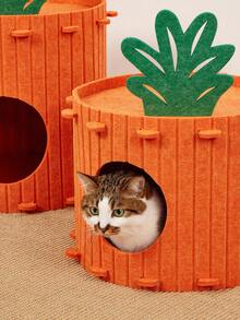 PETSIN 1 件大号 40x40 小号 30x40 尺寸半封闭双层设计透气易清洁提供安全舒适的空间可爱的胡萝卜图案橙色毛毡猫床宠物窝非常适合猫爱好者作为生日礼物适合室内家庭办公室四季使用猫洞舒适的藏身处宠物家具