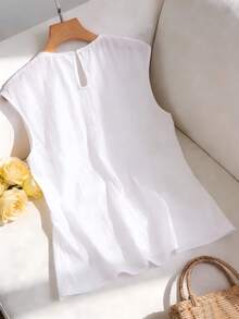 GlowEve 女士蕾丝拼接圆领休闲百搭背心 - 白色 - 查看 2