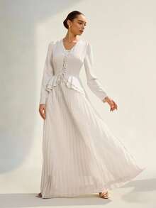 Graceveil Women's Ruffle Tie-Up Pleated V-Neck Dress - Apricot - View 3