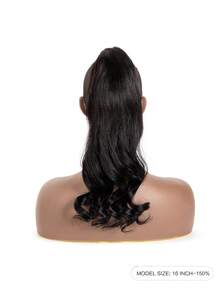 QUICK WEAR 16英寸真人发马尾辫，夹式马尾辫，长款波浪卷马尾辫，自然黑色，100%真人发接发，马尾辫接发